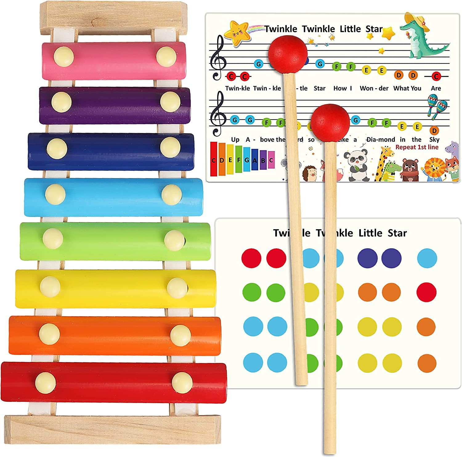 LOOIKOOS Xylophone for Kids Wood Xylophone with 2 Mallets Educationaland Preschool Learning Baby Percussion Wooden Musical Instruments Toys for Boys and Girls