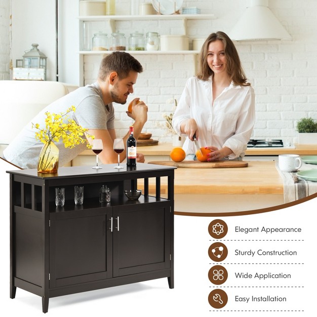 Tangkula Modern Kitchen Storage Cabinet Buffet Server Table Sideboard Dining Wood Brown