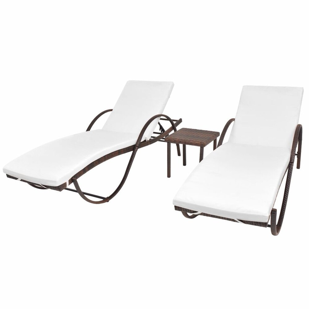 vidaXL Sun Loungers 2 pcs with Table Poly Rattan Brown   76\