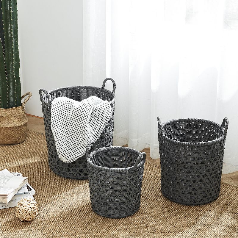 Saddle River Rattan and Bamboo Diamond-Weave Basket 3-piece Set