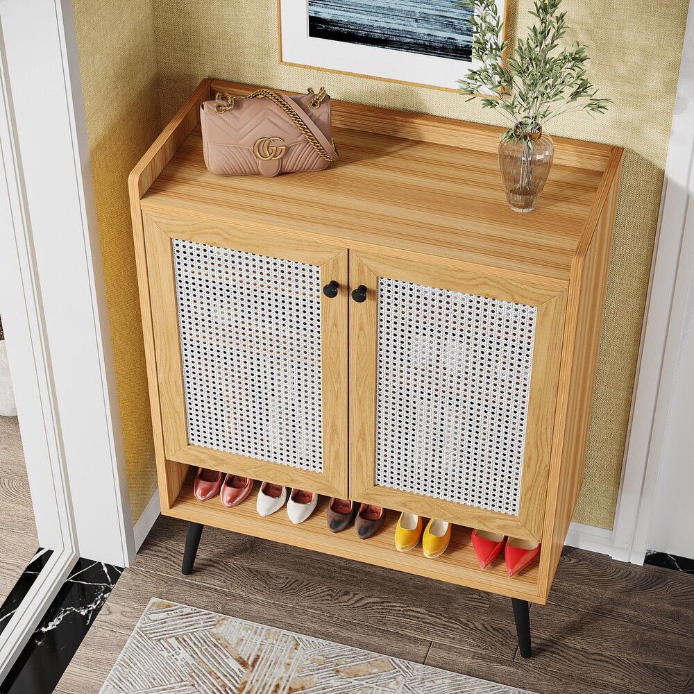 Shoes Cabinet Storage with Door  Rattan Shoe for Entryway