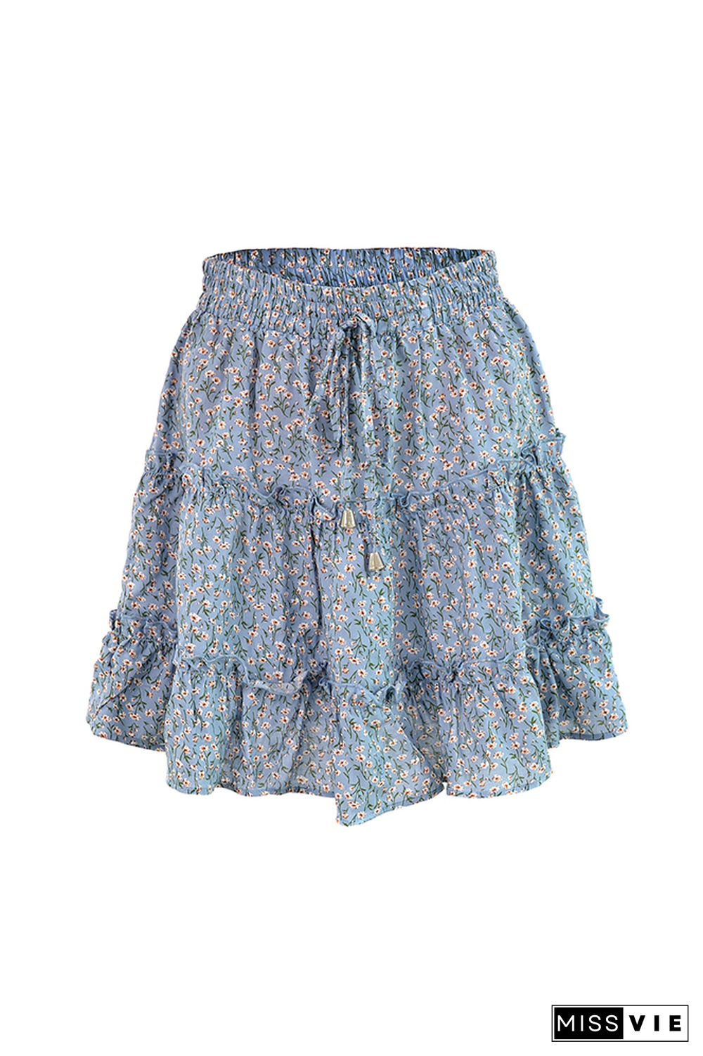 Floral Print Ruffle Drawstring A-line Mini Skirt Wholesale