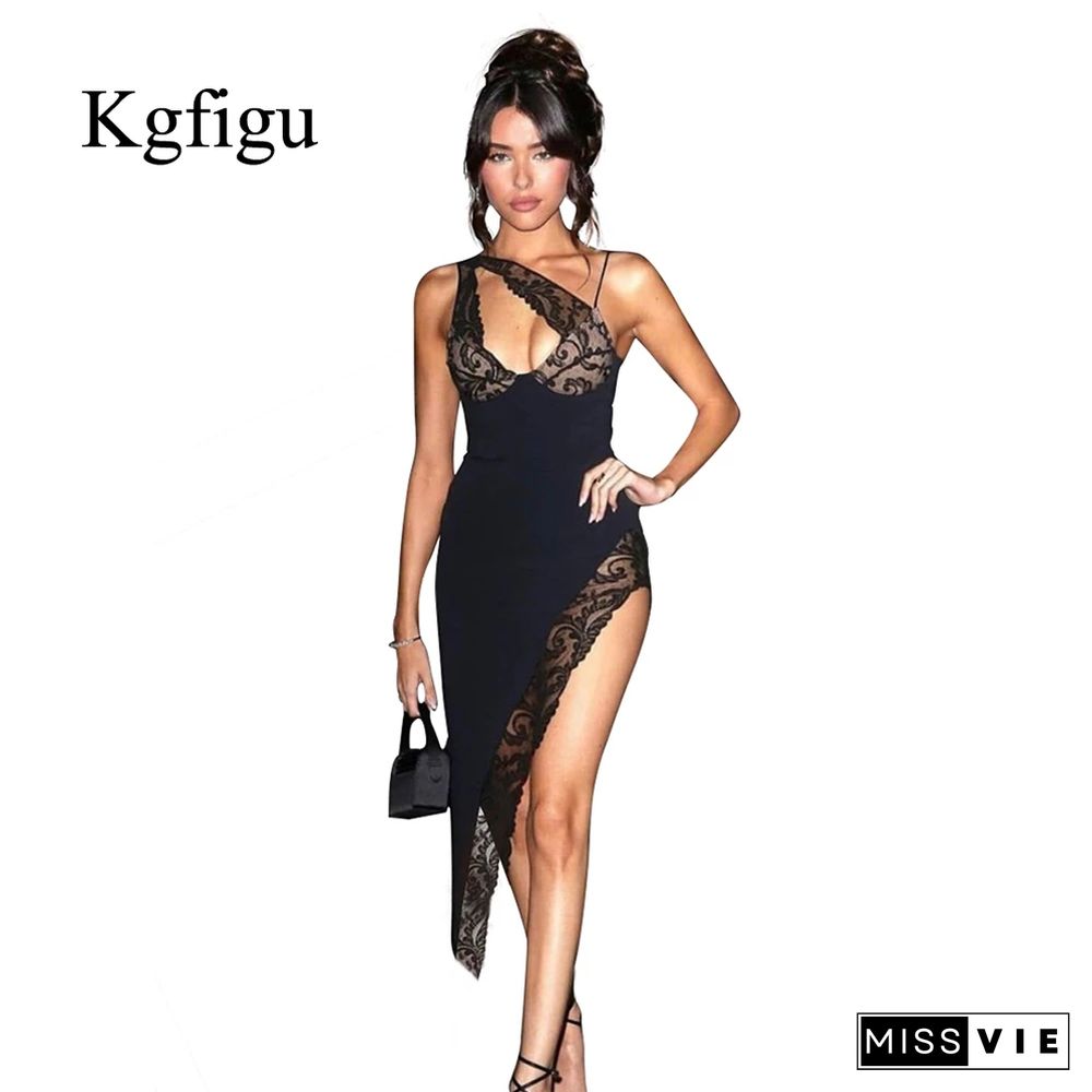 KGFIGU Lace Strapless Party Dresses Women Sexy Hollow Out Birthday Outfits Lady Casual Sleeveless Robe Clothing Dropshipping