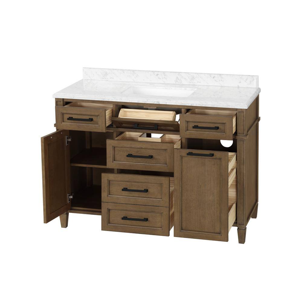 Home Decorators Collection Caville 48 in. W x 22 in. D x 34.50 in. H Bath Vanity in Almond Latte with Carrara Marble Top Caville 48AL