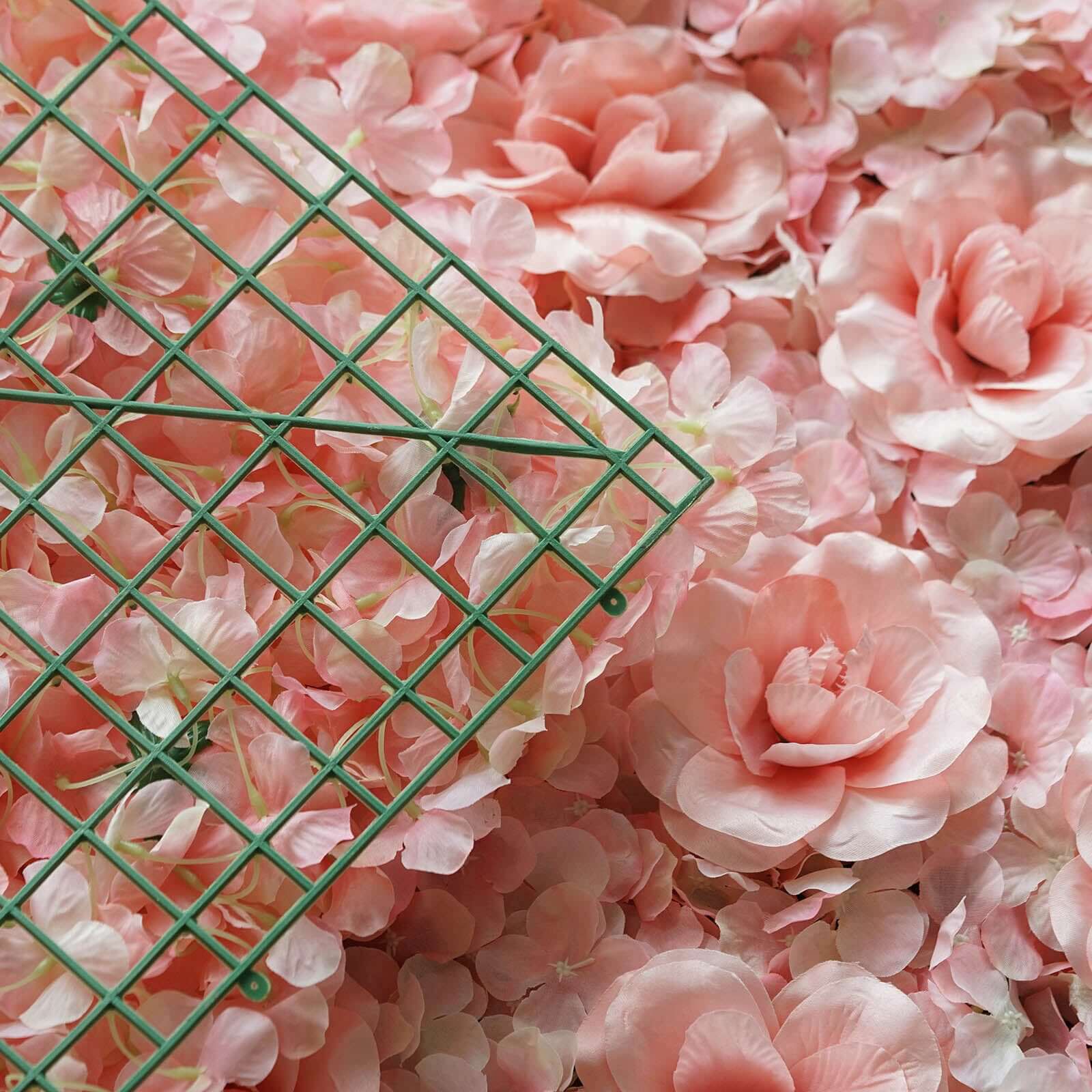 Blush and Cream 3D Silk Rose and Hydrangea Flower Wall Mat Backdrop 4 Artificial Panels 11 Sq ft.