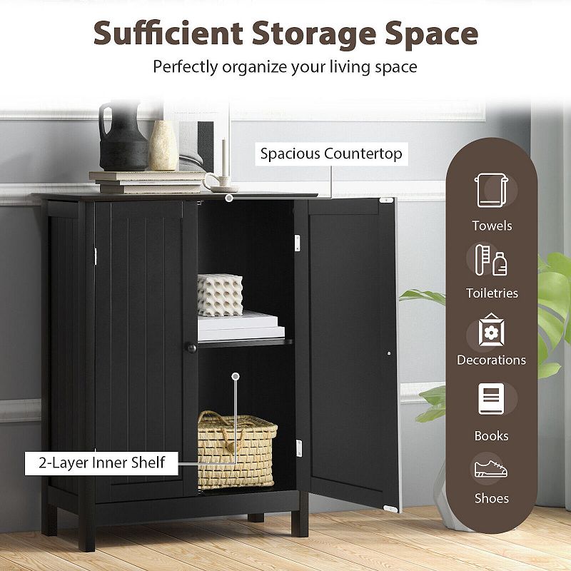 Bathroom Floor Storage Double Door Cupboard Cabinet