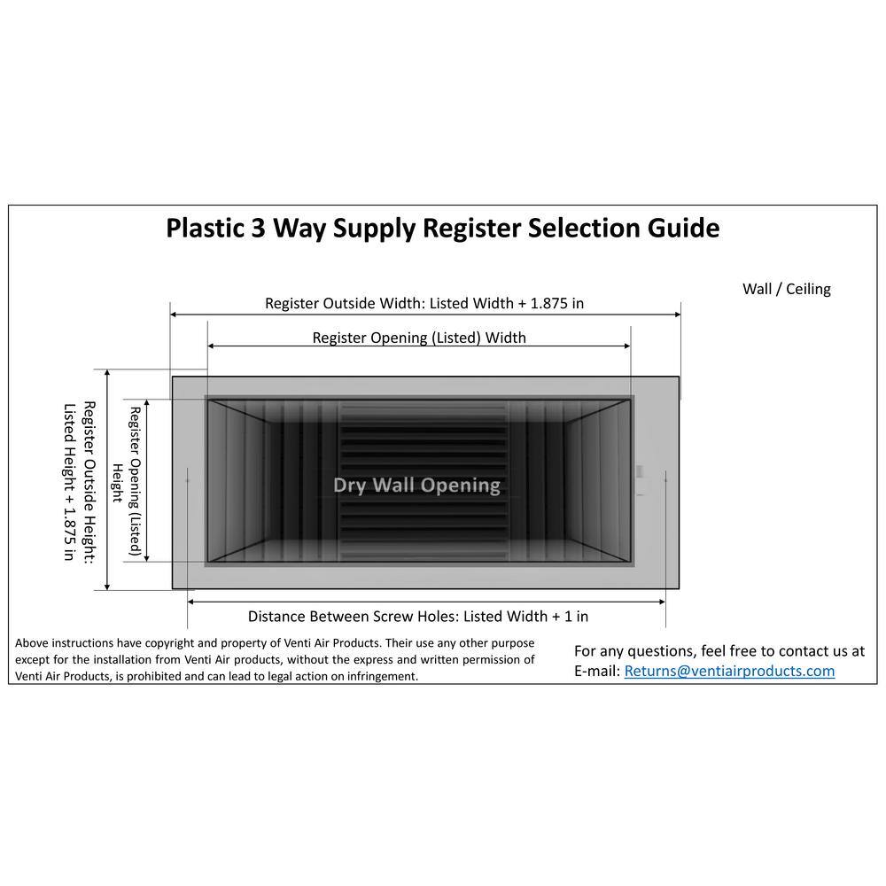 Venti Air 8 in x 4 in White Plastic 3 Way Supply Register for Duct Opening 8 in W x 4 in H HPS0804