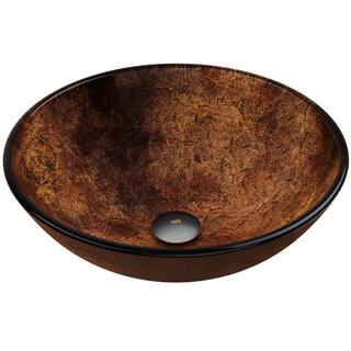 VIGO Giovanni Russet Brown Glass 17 in. L x 17 in. W x 6 in. H Round Vessel Bathroom Sink VG07505