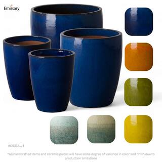 Emissary Bullet 9.5 in. D x 12 in. H Blue Ceramic Round Planter with Drainage Hole 0533BL-1