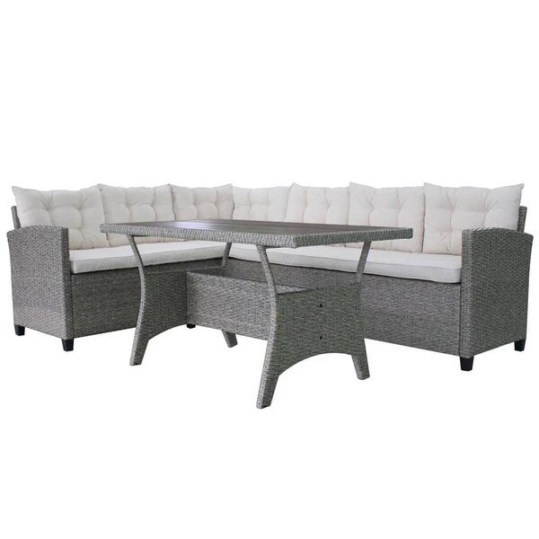 3 Piece Garden Lounge Set with Cushions Poly Rattan Gray - Overstock - 35109187