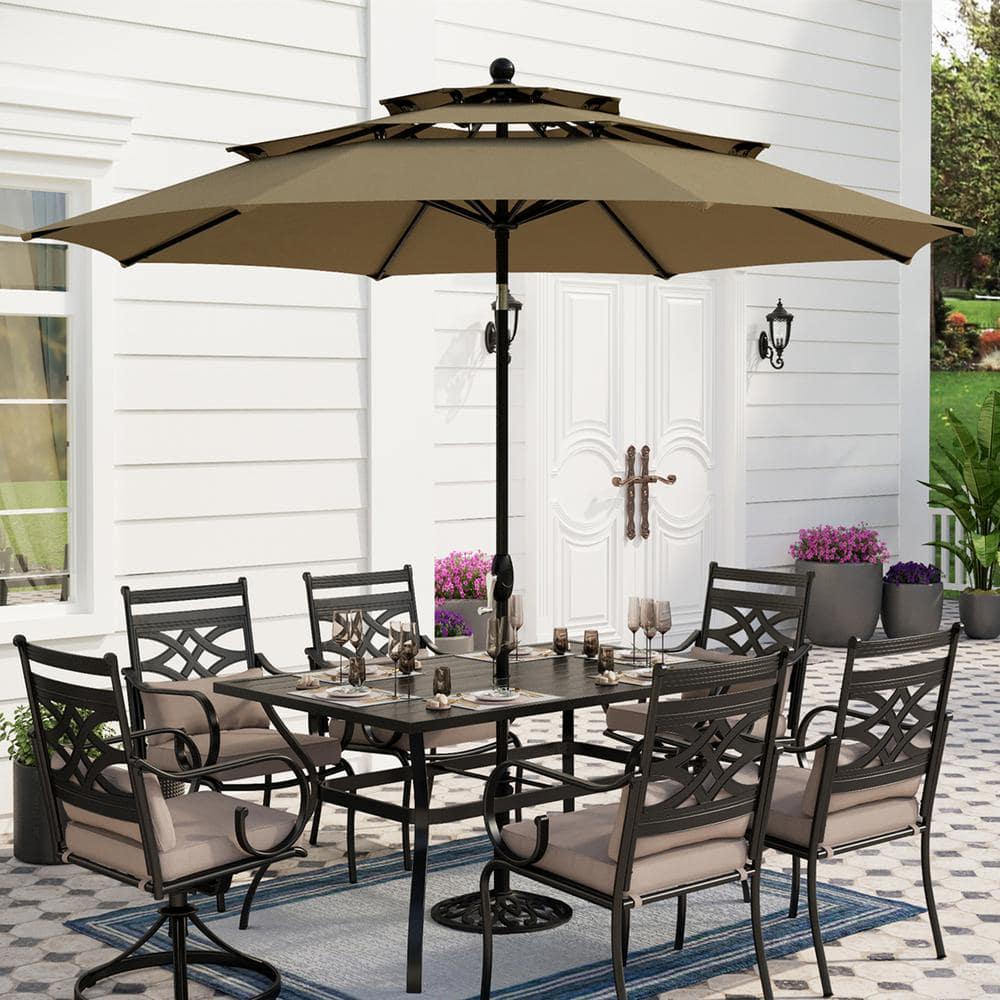 PHI VILLA 10 ft Market Patio Umbrella in 3layer Beige With Crank and Tilt