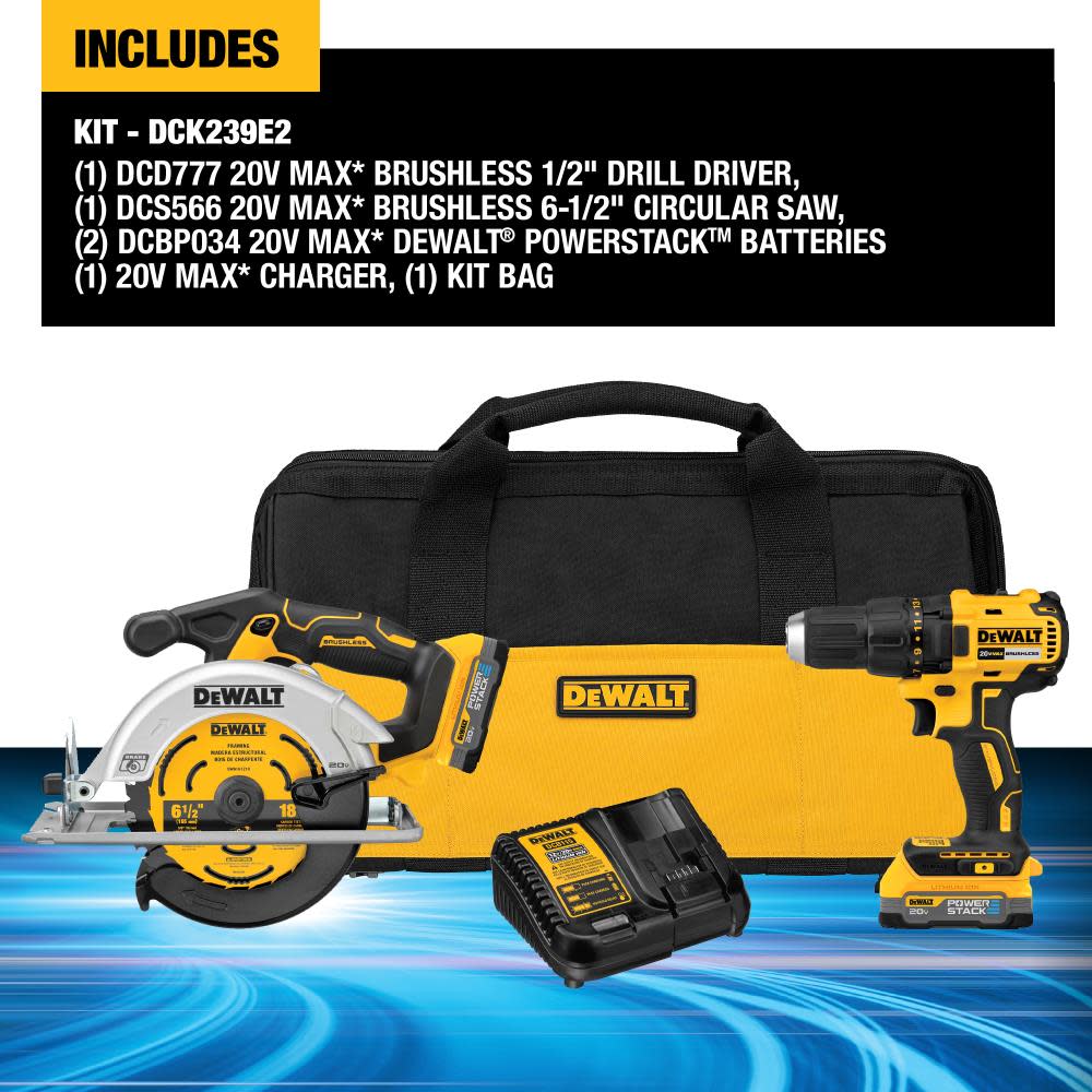 DEWALT 20V MAX Circular Saw and Drill Combo Kit with DEWALT POWERSTACK Compact Batteries