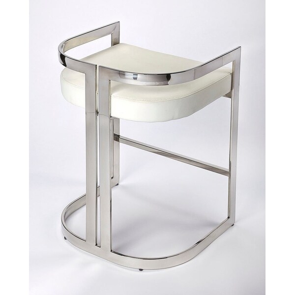 Offex Bravo Modern Silver and White FauxLeather Upholstered CounterStool - 19