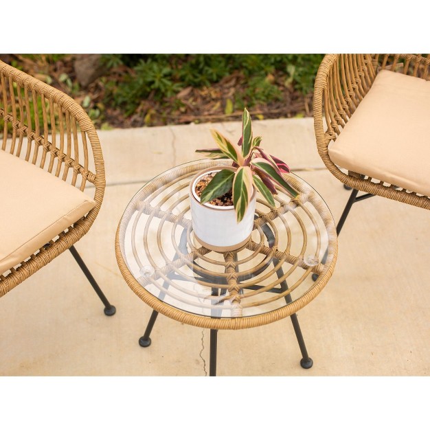 Barton 3 pieces Outdoor Patio Set Chat Conversation Wicker Seat Cushion And Table Beige