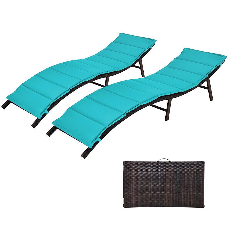 2 Pieces Folding Patio Lounger Chair