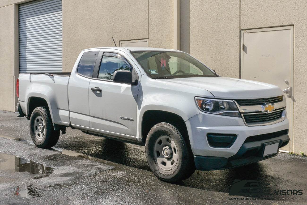 Extreme Online Store Fits All 2015-Present Chevrolet Colorado Extended Cab Models | EOS Visors in-Channel Style Smoke Tinted Side Vents Window Deflectors Rain Guards