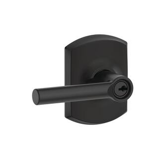 Schlage Broadway Matte Black Keyed Entry Door Handle with Greenwich Trim F51A G BRW 622 GRW