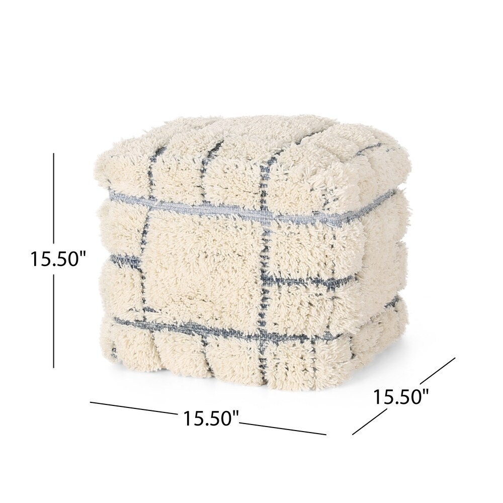 egra Boho Wool and Denim Pouf by Christopher Knight Home