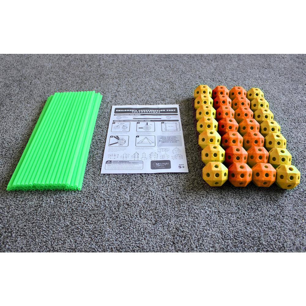 Funphix Orange and Yellow Balls Fort Building Kit Glow in the Dark Sticks Fun Construction Toy for Age 5 Plus (77-Piece) FPF-G-OY