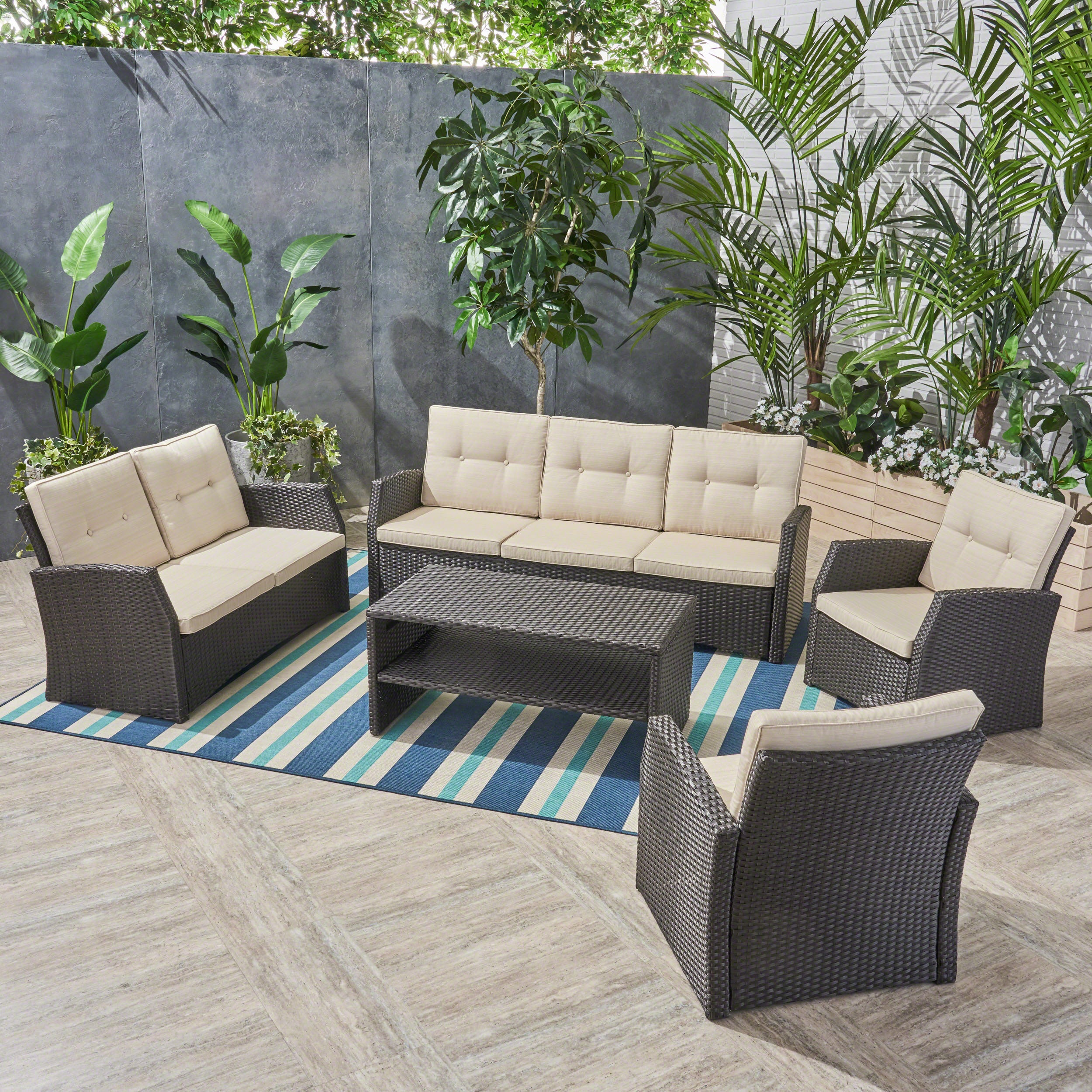 Roswell Outdoor 7 Seater Wicker Chat Set