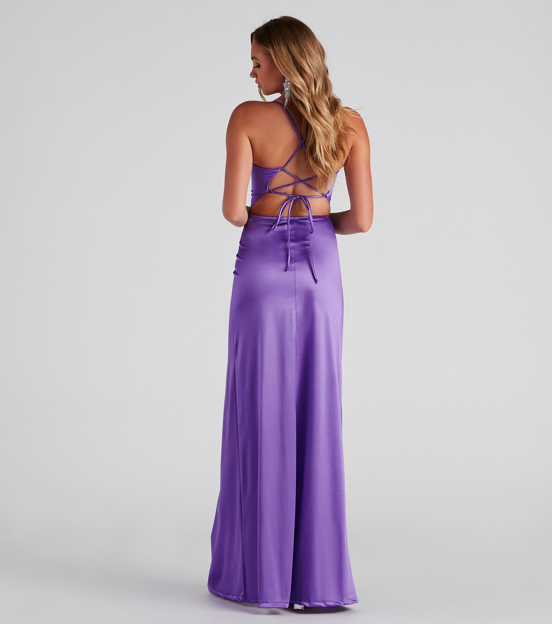 Cassie Sleeveless Satin High Slit Formal Dress