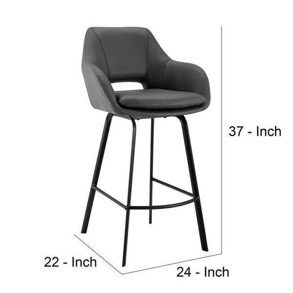 26 Inch Leatherette and Metal Swivel Counter Stool， Black and Gray