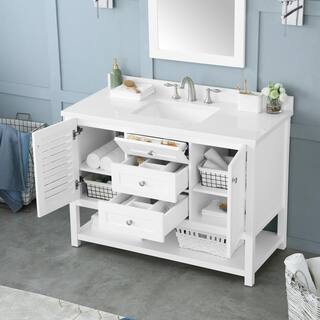 Home Decorators Collection Grace 48 in. W x 22 in. D x 34.5 in. H Single Sink Bath Vanity in White with White Cultured Marble Top Grace 48W