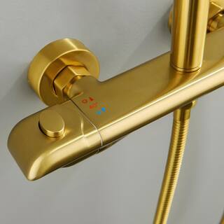 Tomfaucet Luxury Thermostatic 2-Spray Multi-function  Wall Bar Shower Kit with Hand Shower in Brushed Gold TFB0844BG