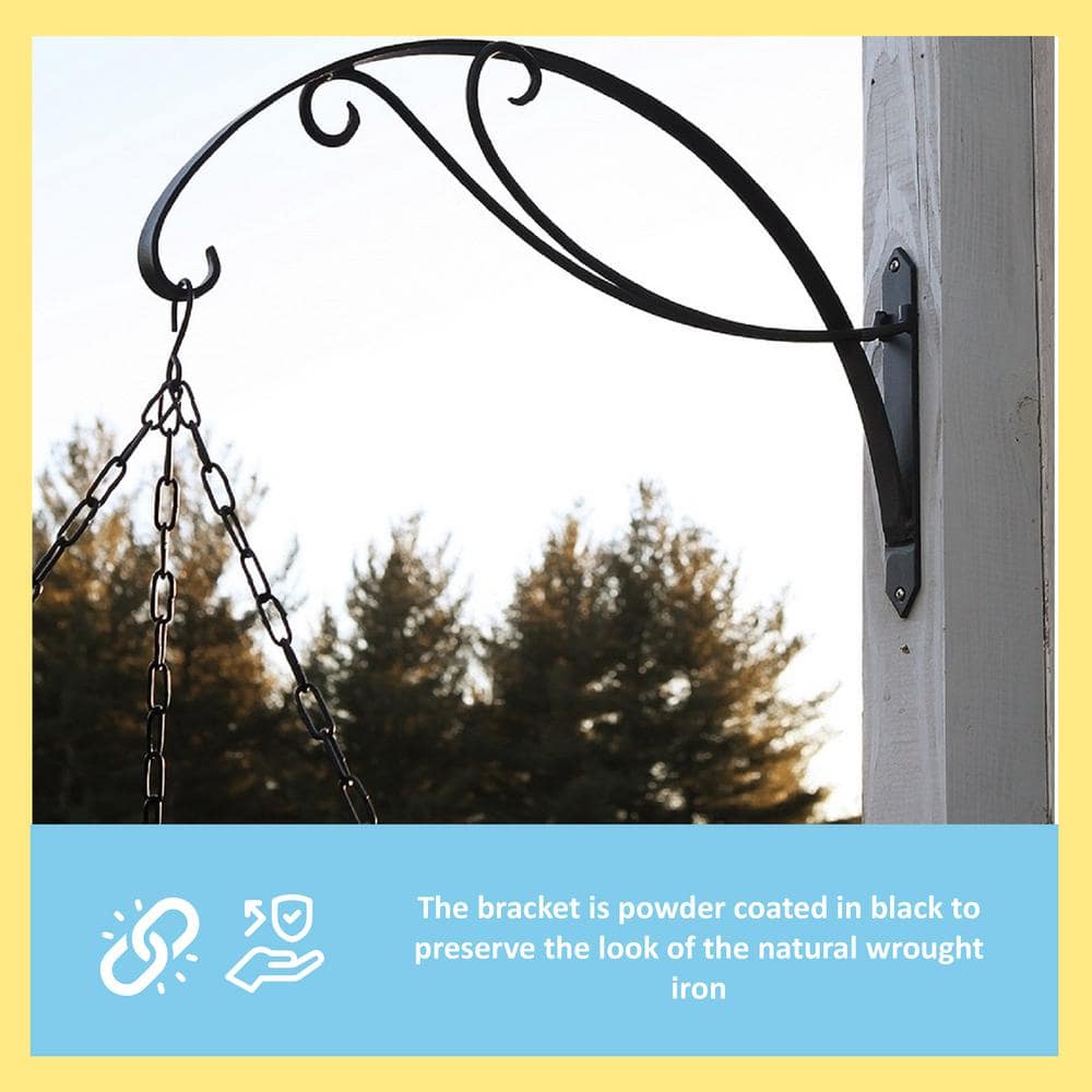 ACHLA DESIGNS 24 in. W Black Powder Coat Metal Curling Scroll Bracket for Large Baskets B-36