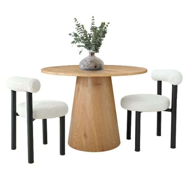 Manufactured Black Grain And 18 5 quot Wide 2 Round Seat Boucle Chairs Modern Round Dining Table Set the Pop Maison