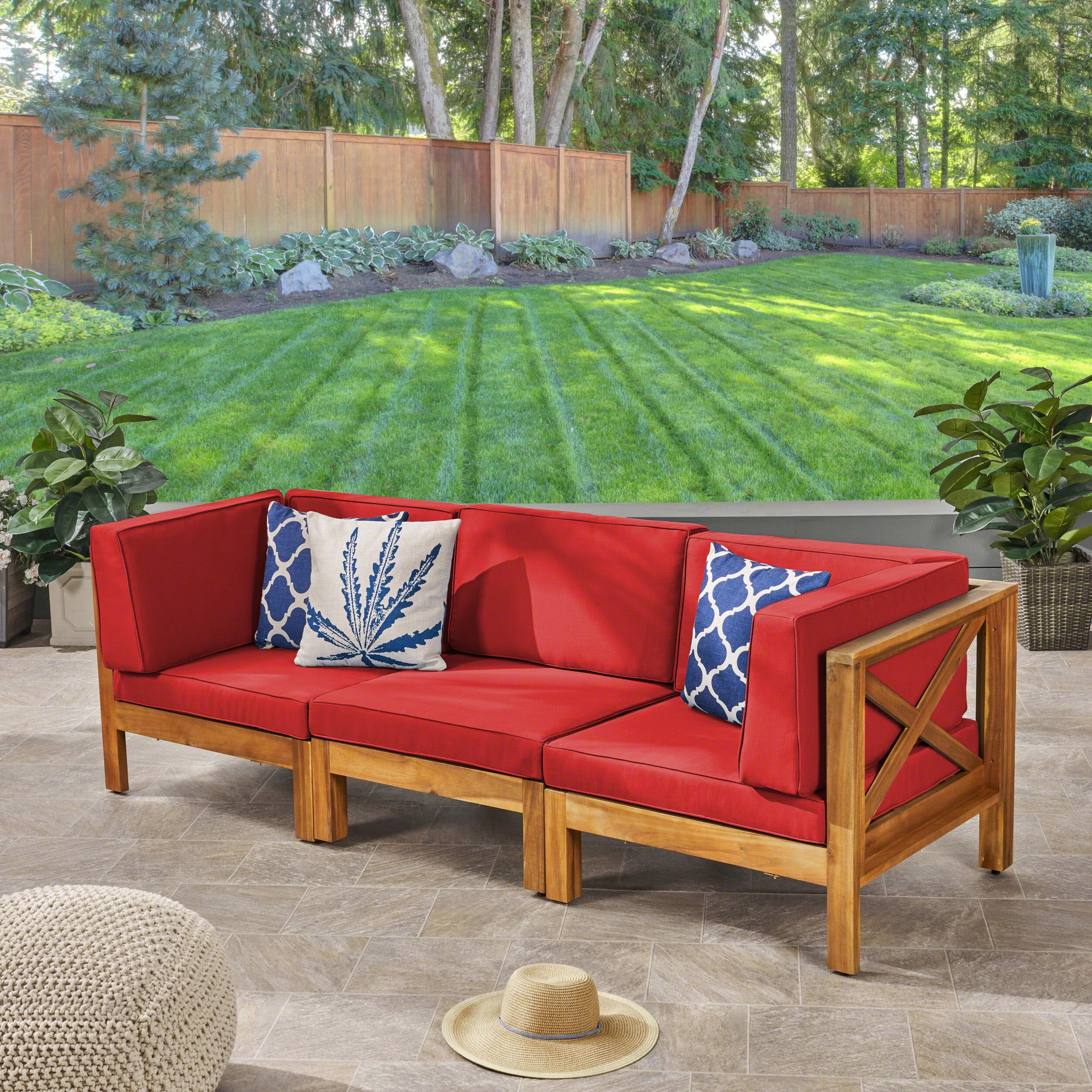 Brava Outdoor Modular Acacia Wood Sofa with Cushions