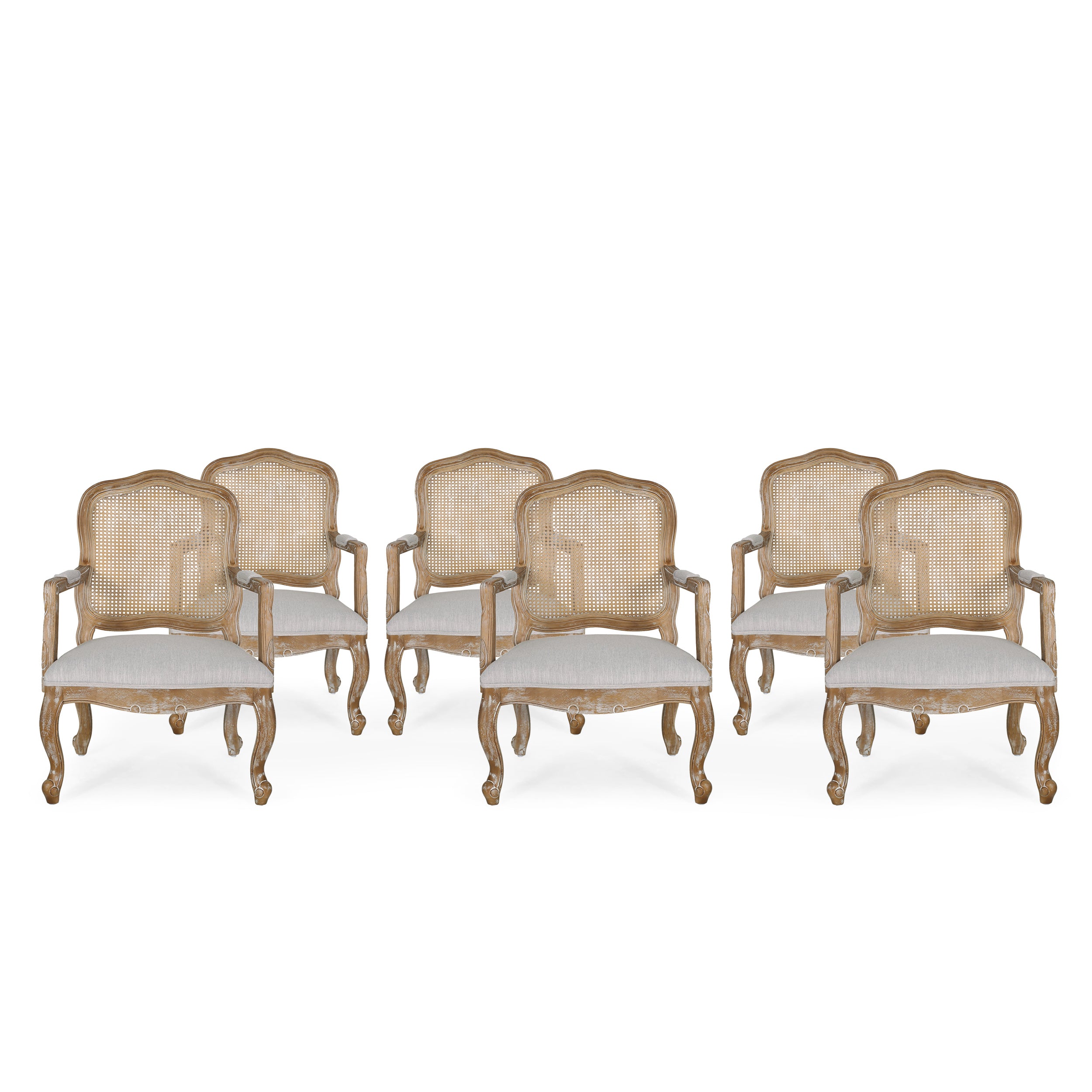 Biorn French Country Wood and Cane Upholstered Dining Armchair