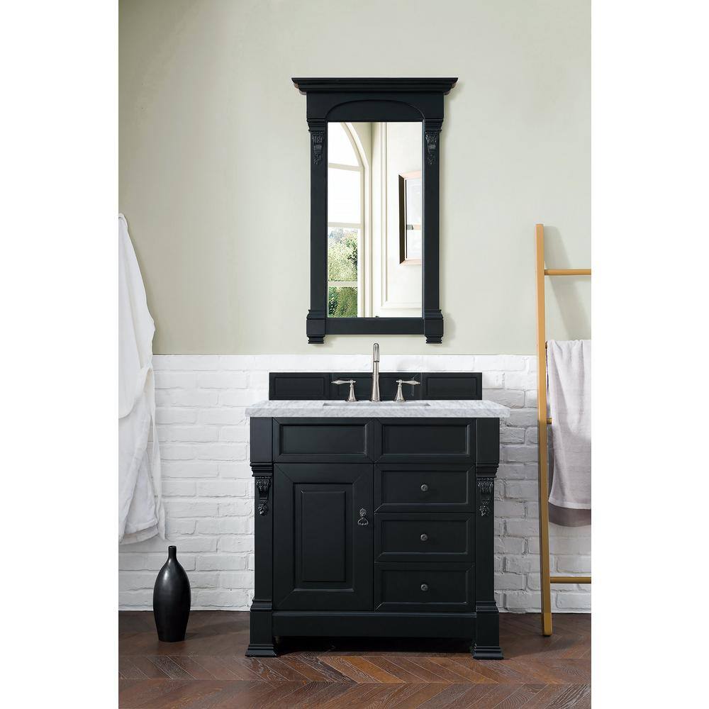 James Martin Vanities Brookfield 36 in. W x 23.5 in. D x 34.3 in. H Bathroom Vanity in Antique Black with Marble Top in Carrara White 147-114-5536-3CAR