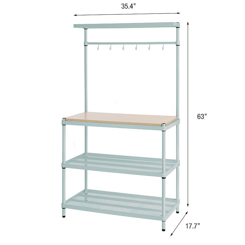 Design Ideas Meshworks Metal Storage Utility Wood Top Shelving Unit Rack， Green