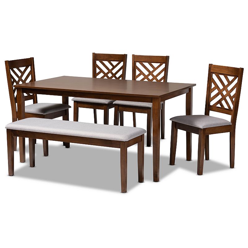 Baxton Studio Gustavo Dining Table， Bench and Chair 6-piece Set