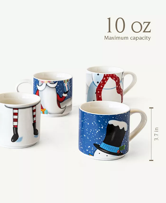 Over and Back Snowman and Santa Stackable Mugs Set of 4