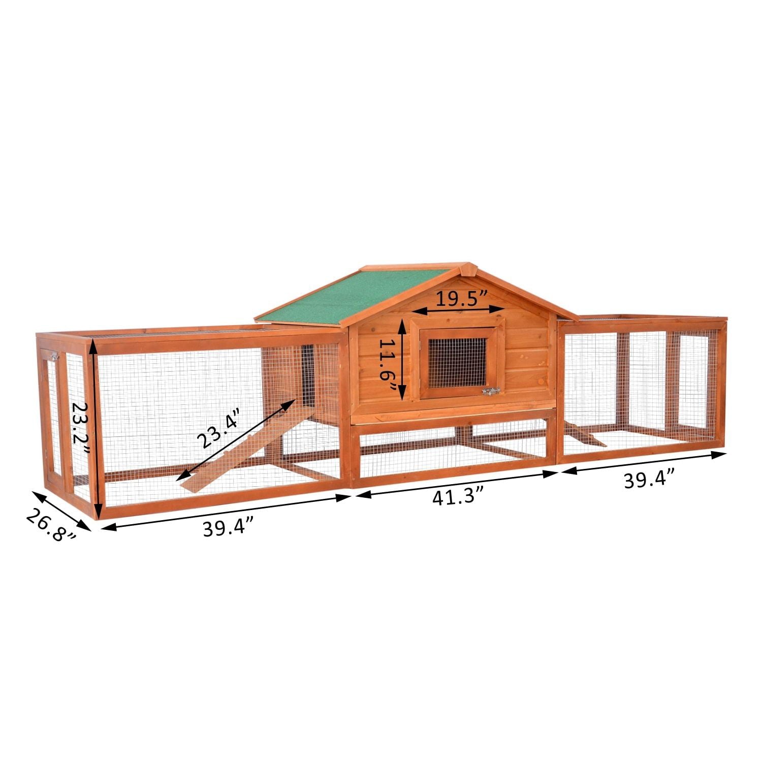 Pawhut 2-Story Large Wooden Rabbit Hutch Pet House with Ramps， Lockable Doors， Run Area and Asphalt Roof for Outdoor Use