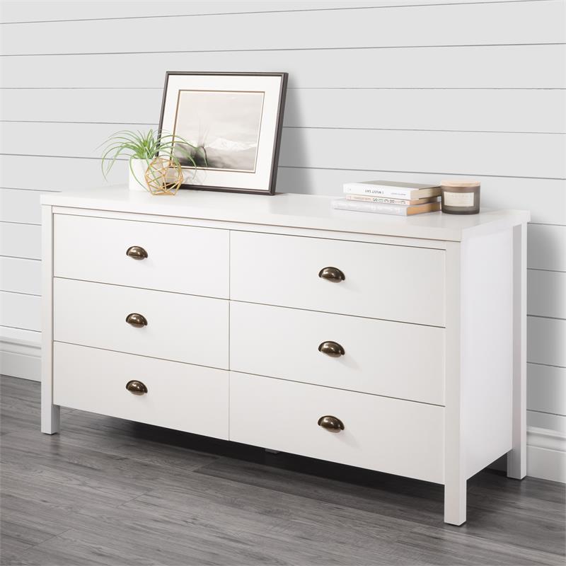 CorLiving Boston 6 Drawer Dresser - White Engineered Wood