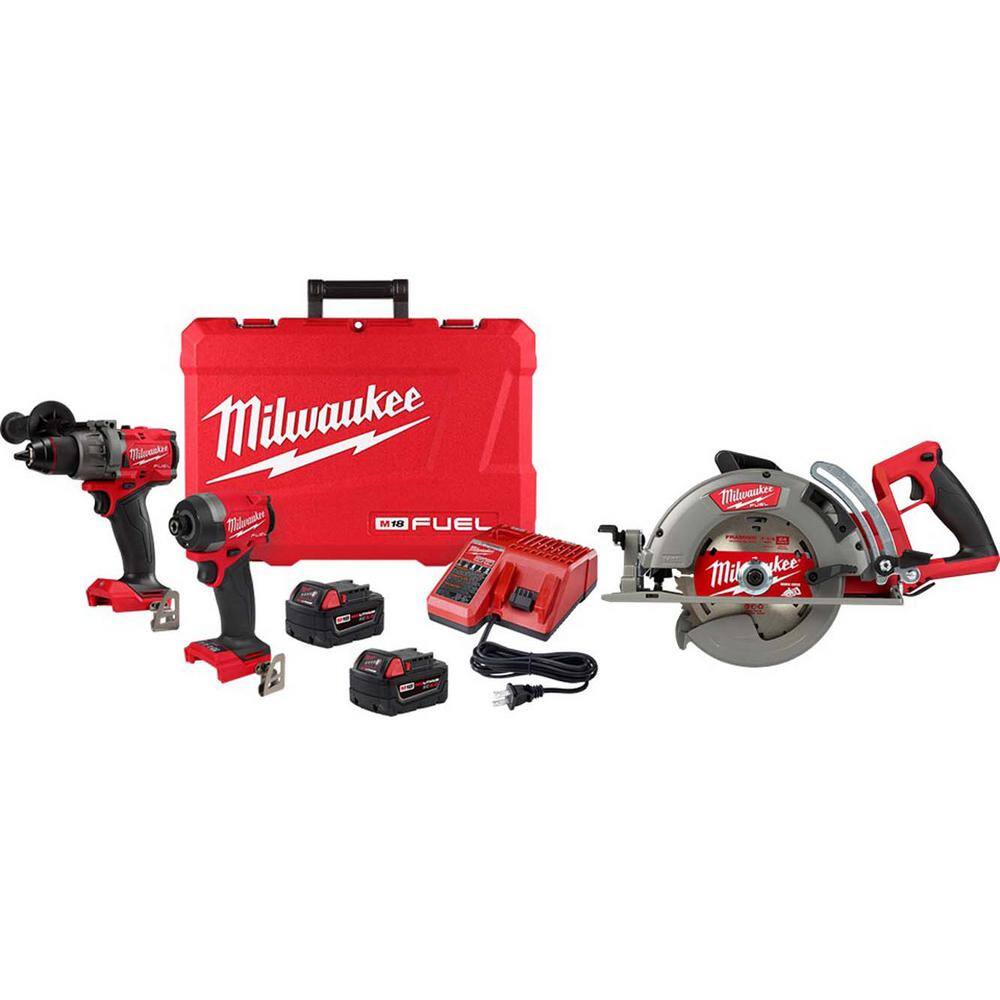 MW M18 FUEL 18-V Li-Ion Brushless Cordless Hammer Drill and Impact Driver Combo Kit (2-Tool) with 7-14 in. Circular Saw 3697-22-2830-20