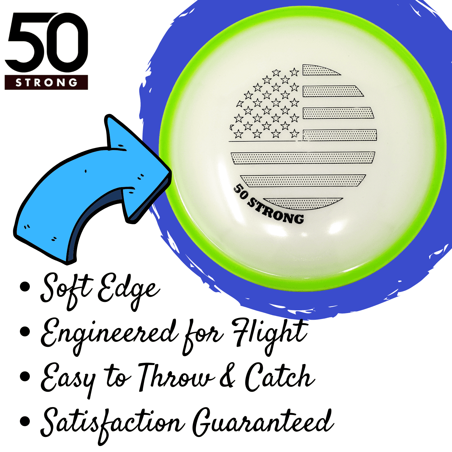 50 Strong Outdoor Soft Edge Flying Disc Great for Lawn Games， Floats in Water!