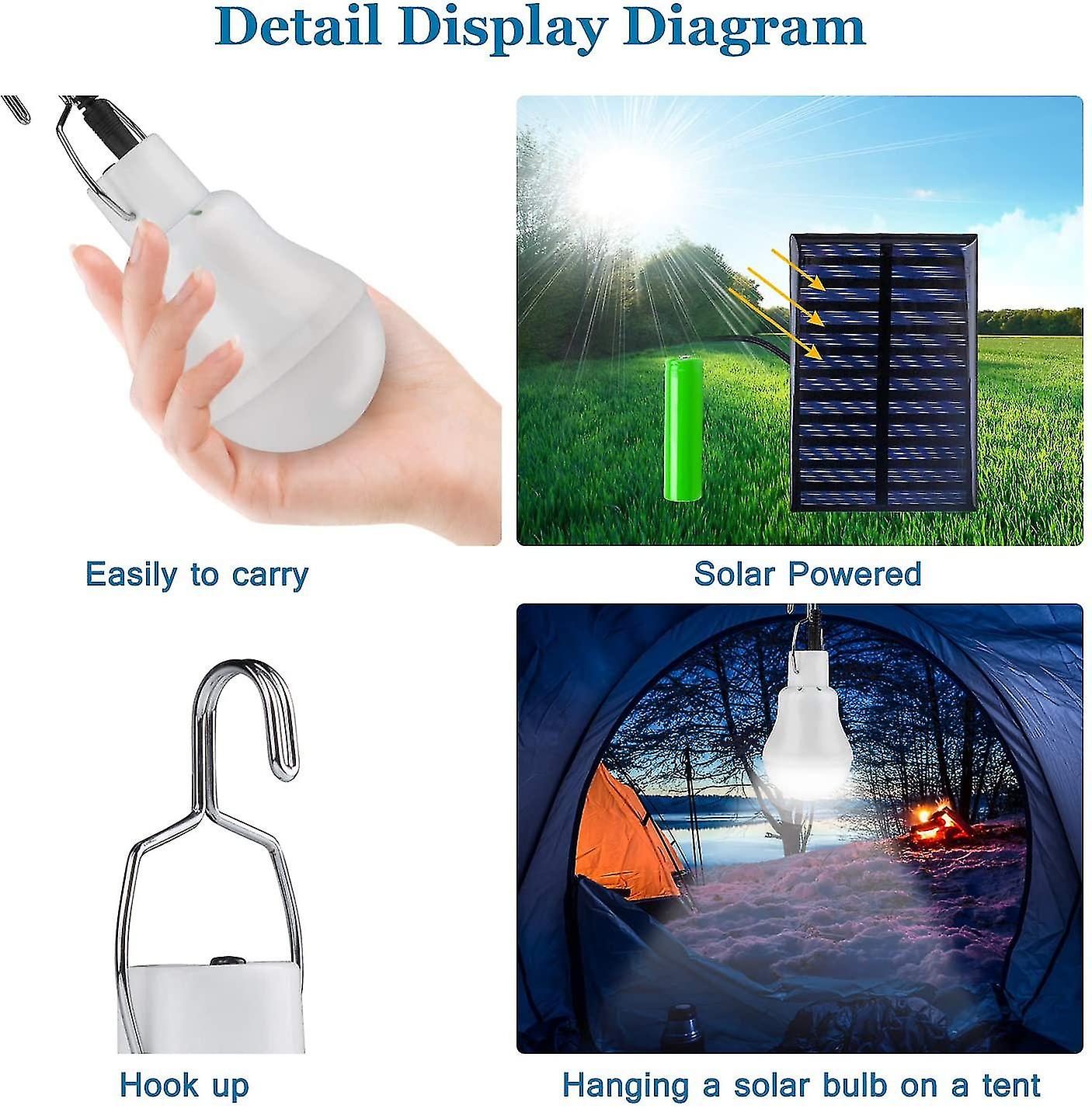 2 Portable Solar Camping Light，solar Bulb Led Solar Emergency Lamp Light Garden Lantern Solar Lighting With Hook Light Bulb Panel For Camping，fishing