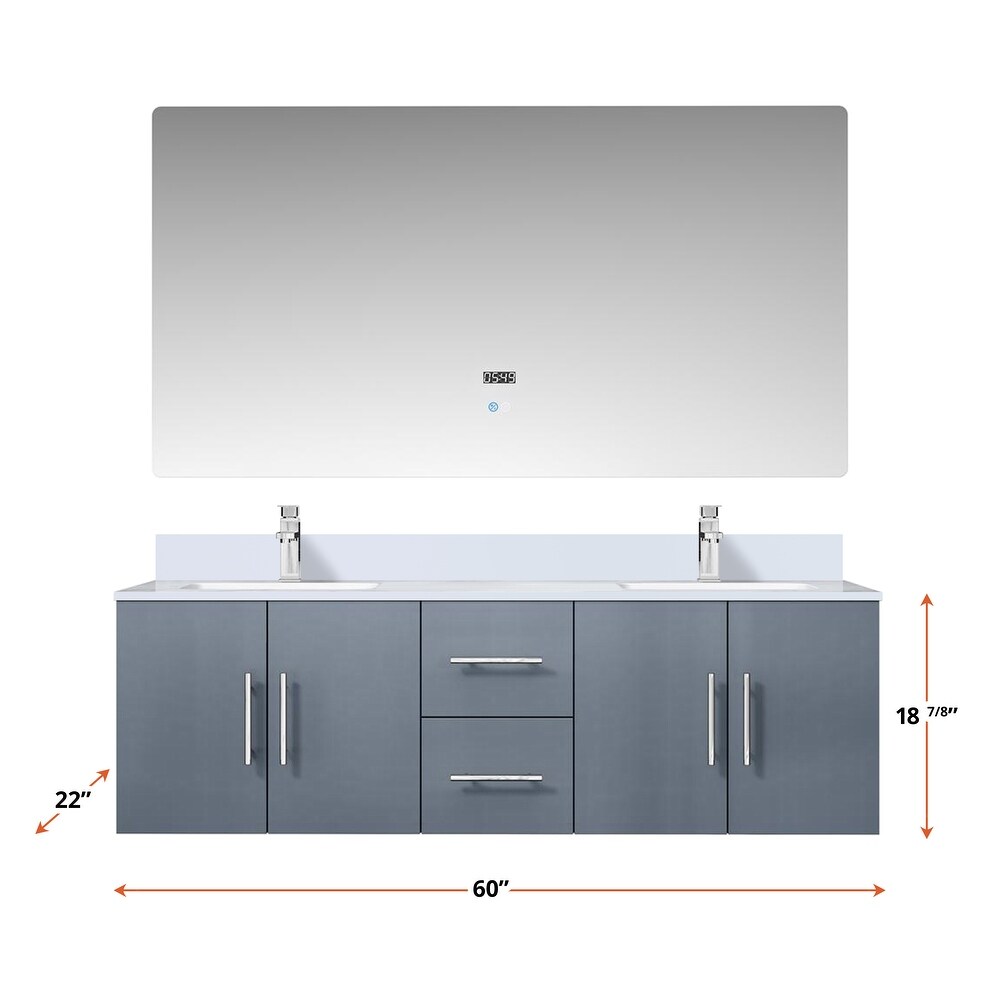 Geneva 60 in. W x 22 in. D Dark Grey Double Bath Vanity  Cultured Marble Top  and Faucet Set