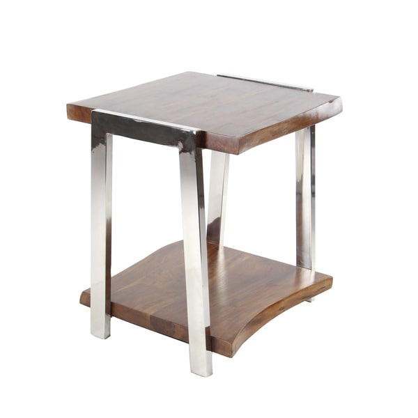 Studio 350 Natural/Silver-tone Wood/Stainless Steel Side Table