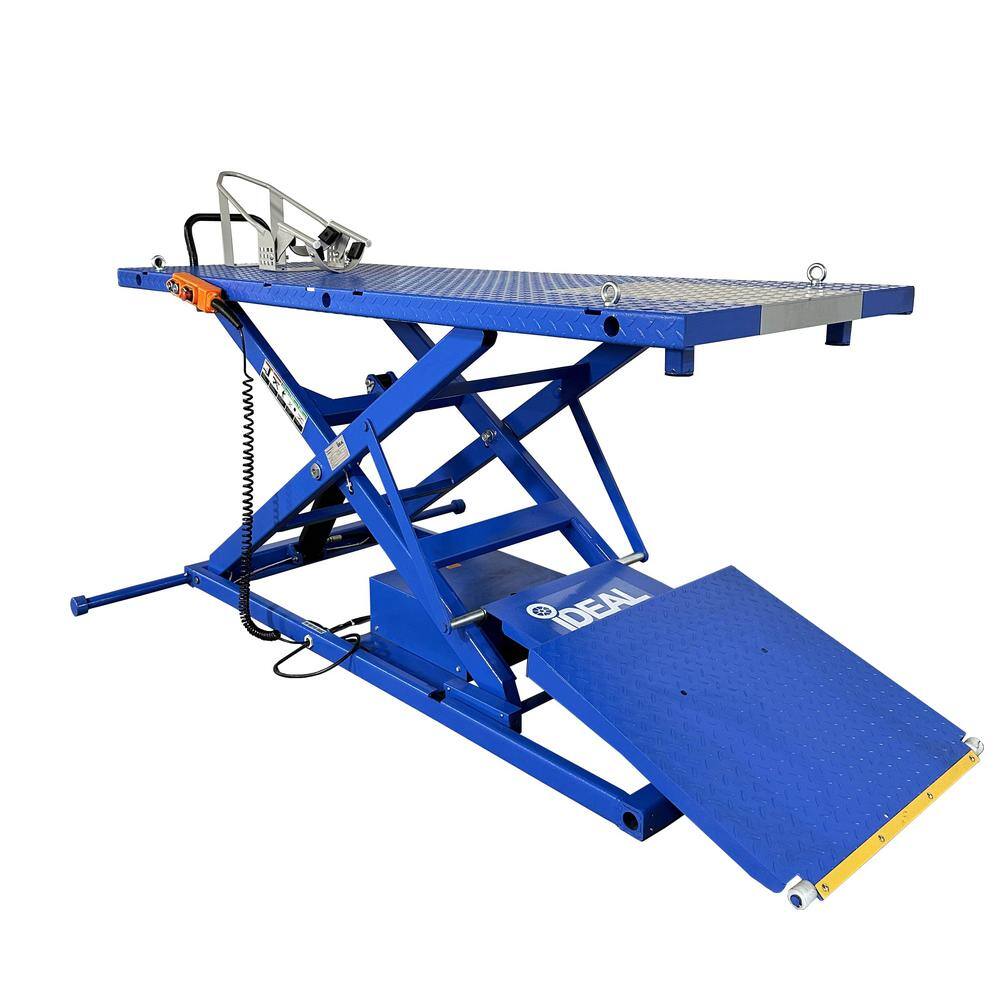 IDEAL Electric-Hydra Motorcycle Scissor Lift Bench with Integrated Motor and Retractable Ramp 2200 lbs. Capacity M-2200IEH-XR