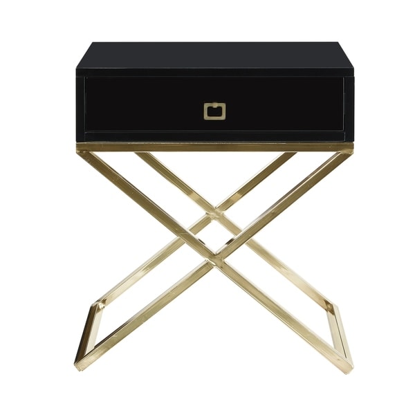 Foster Square Lacquer X-Legs Accent Table/ Nightstand with Drawer