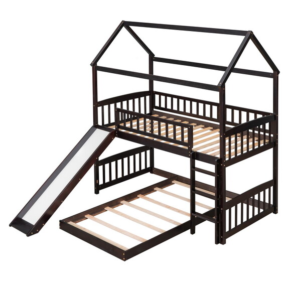 Twin over Twin Bunk Bed with Slide  House Bed with...