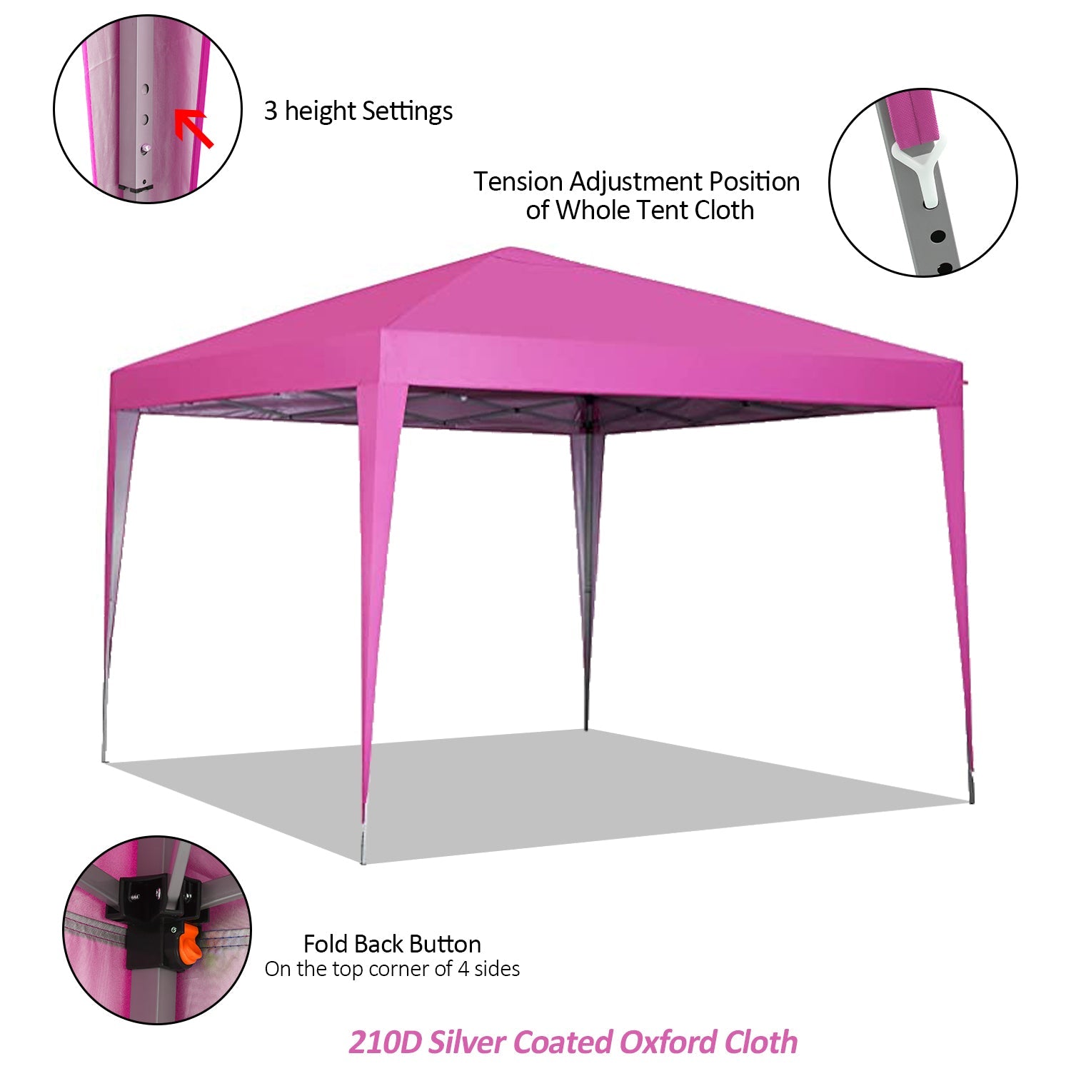 Wesfital 10x10 Ft Outdoor Pop Up Canopy Tent Instant Shelter Pop-Up Sun Camping Tent, Pink