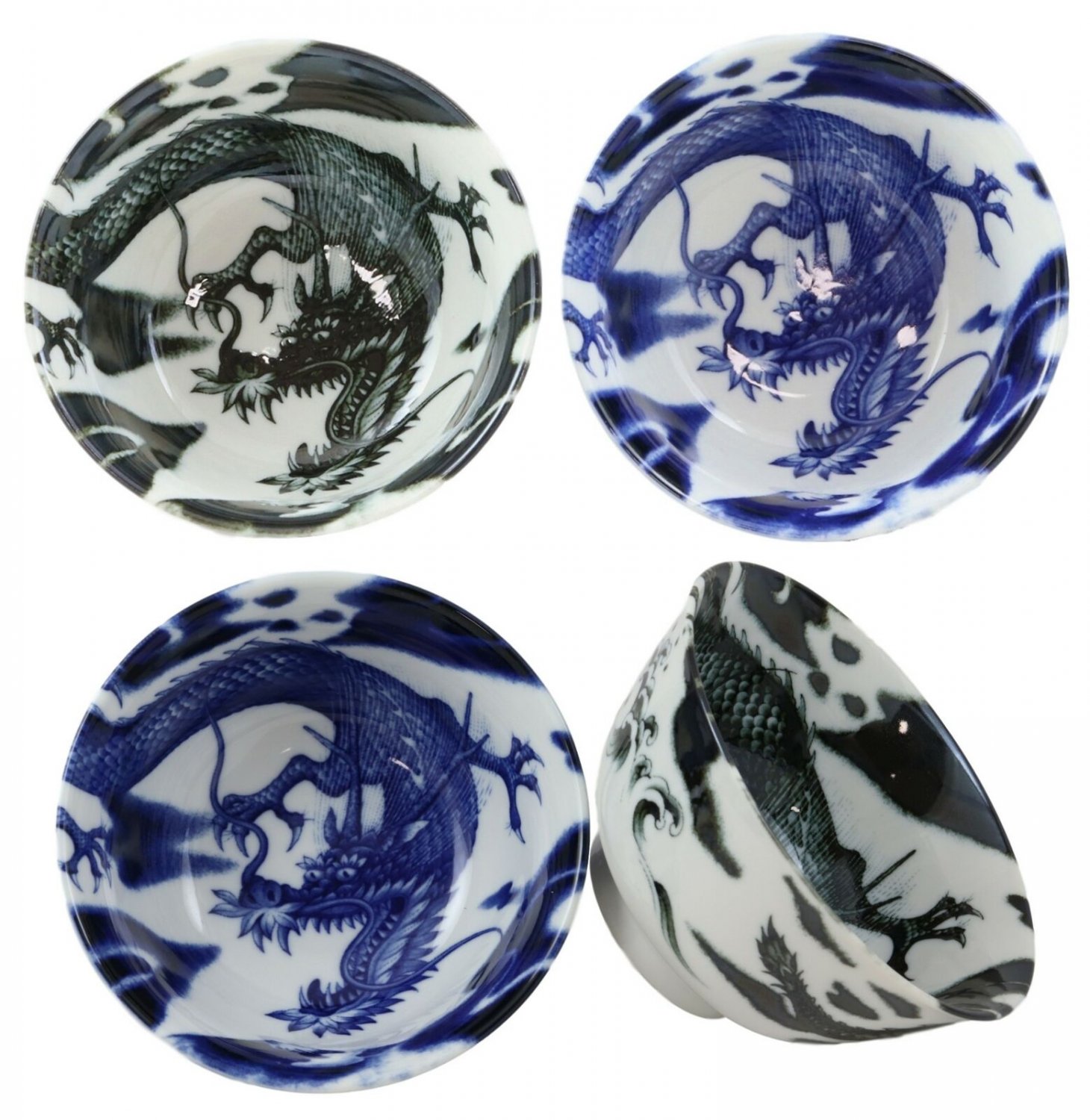 1 Blue And Black Oriental Dragons Ceramic Bowls Pack Of 4 Soup Bowl EBR02