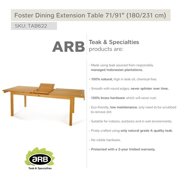 Teak Dining Extension Table Foster Rectangular 71/91 x 36