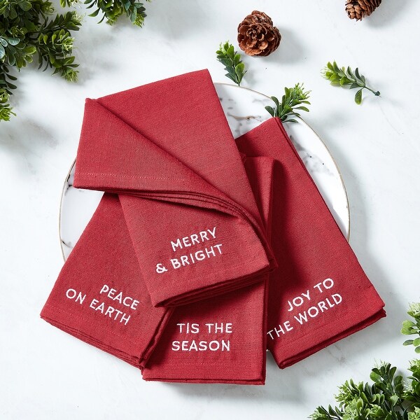 Joyful Sentiment Embroidered Napkins，Set of 4